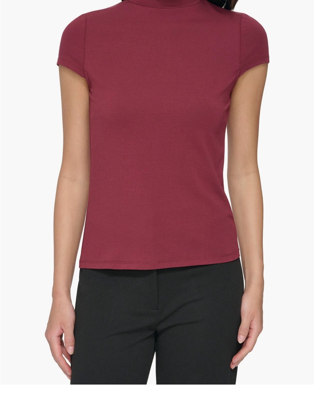 DKNY Women's Short Sleeve Mock Neck Top in Wine